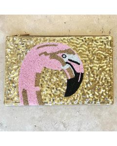 Flamingo Beaded Clutch