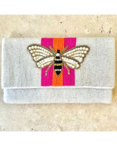 Bee Beaded Clutch -Pink and Orange