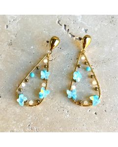 Butterfly Teardrop Hoops - Blue