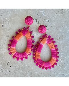 Raffia Stripe Earring - Red & Orange