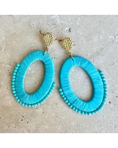 Aqua Raffia Bead Earrings