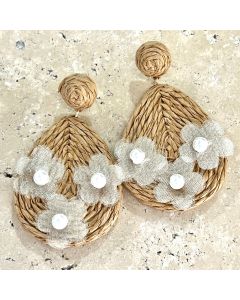 Rattan flower earrings - brown