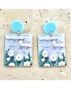 Acrylic Flowers Blue Earrings