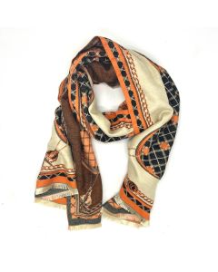 Diamond Print Scarf - Brown and Orange