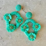 Raffia Flower Earrings - Aqua