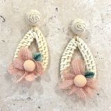 Rattan Earrings Pink