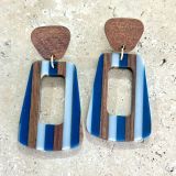 Wooden and Acrylic earrings  Blue and white