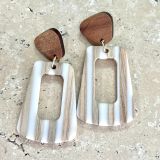 Wooden and Acrylic earrings  Beige and White