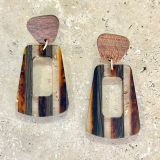 Wooden and Acrylic Earrings  Orange and brown