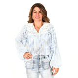 "Ava" Blue & White Stripe Long Sleeve Top