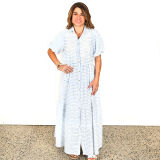 "Abigail" Tiered Maxi dress - Blue & White Stripe