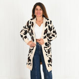 Amanda Cream and leopard print longline Cardigan