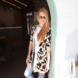 Amanda Cream and leopard print longline Cardigan