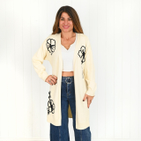 Amanda Cream with black embroidery longline Cardigan