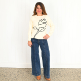 Eliana Cream jumper with black rose embroidery