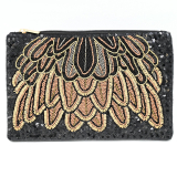 Black Feather Beaded Clutch