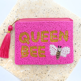 Beaded hot pink pouch "Queen Bee"