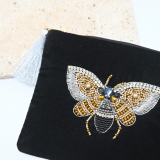 Beaded black pouch with Bee