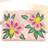 Beaded pink clutch with flowers
