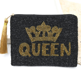 Beaded black pouch with Queen Crown