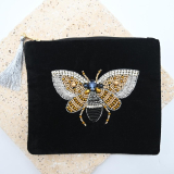 Black velvet Beaded pouch with Bee