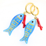 JKO-E-AQ  Fish Earrings Aqua