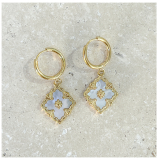 Hoop Earrings with Pearl Floral Charm