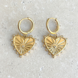 Hoop Earrings with Gold Heart Charm