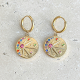 Hoop Earrings with Round Gold Charm