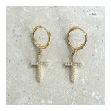 Hoop Earrings with Gold Sculptured Cross