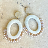 Raffia and Gold Beaded Earrings