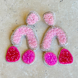 Pink Beaded Abstract Earrings