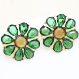 Green Flower Gem Earrings