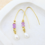 Purple Small Beaded Pearl Earrings