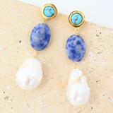 Large Pearl and Blue Stone Earrings