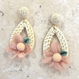 Rattan Earrings Pink