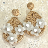 Rattan flower earrings - brown