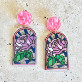 Acrylic Pink Flower Earrings