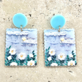 Acrylic Flowers Blue Earrings