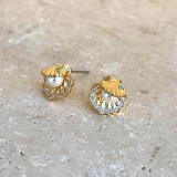 Pearl in Shell Stud Earrings - Gold