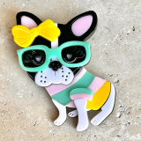 Frenchie in Sunnies Brooch - Acrylic