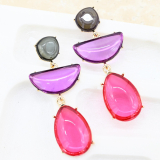 Grey, Purple Pink Gem Earrings