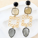 Black and Square Gem Earrings