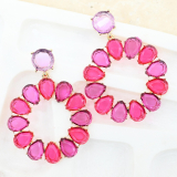 Large Pink Circle Gem Earrings