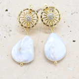 Diamante Sun with Pearl Earrings