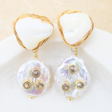 Double Pearl Drop Earrings with embedded Diamante