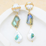 Pearl and Aqua Dangle Earrings