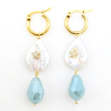 Pearl Star Earrings with Aqua