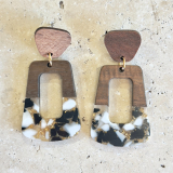 Wooden and Acrylic earrings Gold and Black 