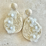 Rattan Flower Earrings - Cream